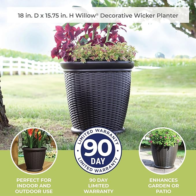 Suncast 18" Resin Indoor/Outdoor Wicker Planter, Made in the USA - Image 7