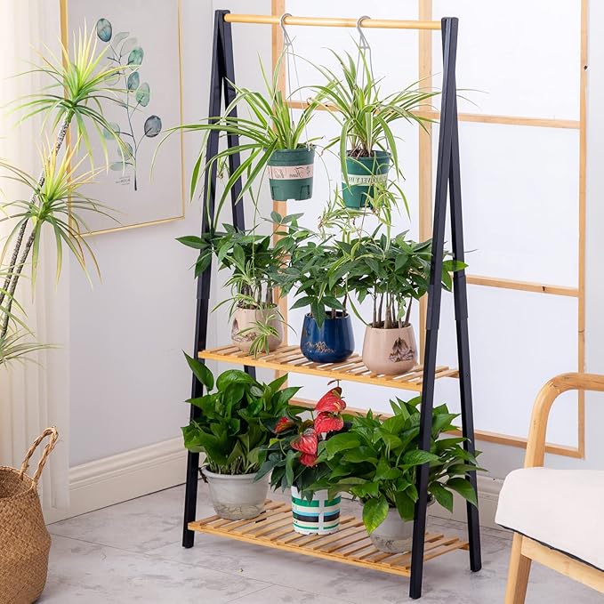 COPREE Bamboo 2-tier Hanging Plant Stand Planter Shelves Flower Pot Organizer - Image 3