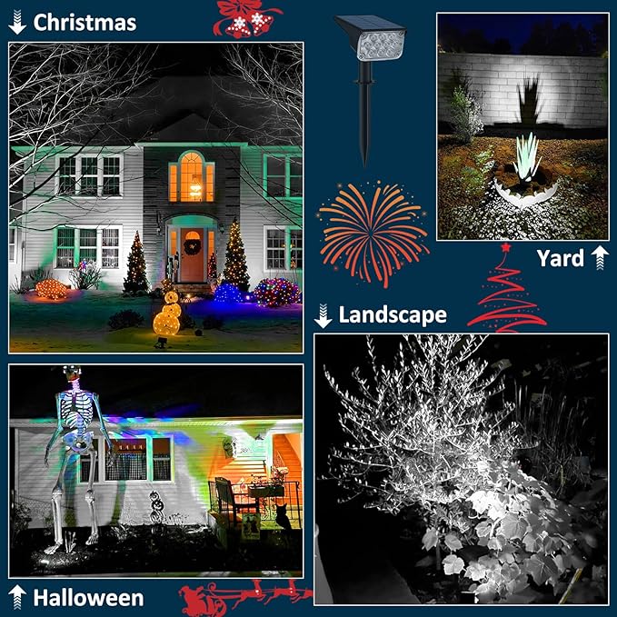 T-SUNUS Christmas Solar Spotlights White 6000K IP65 Waterproof 2-in-1 Outdoor - Image 5