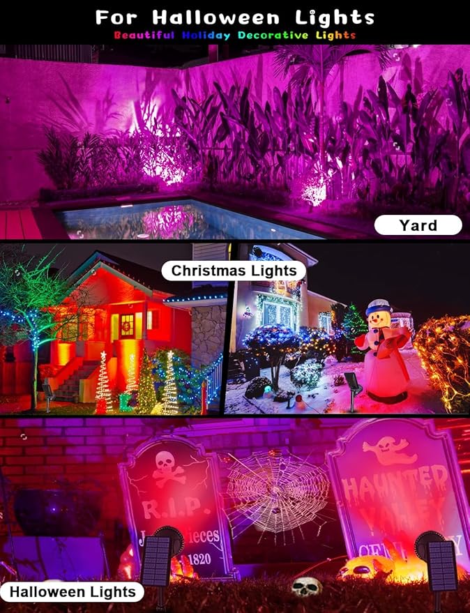 Solar Outdoor Lights, 9 Modes Color Changing 18 LED Halloween Solar Spot Lights - Image 7