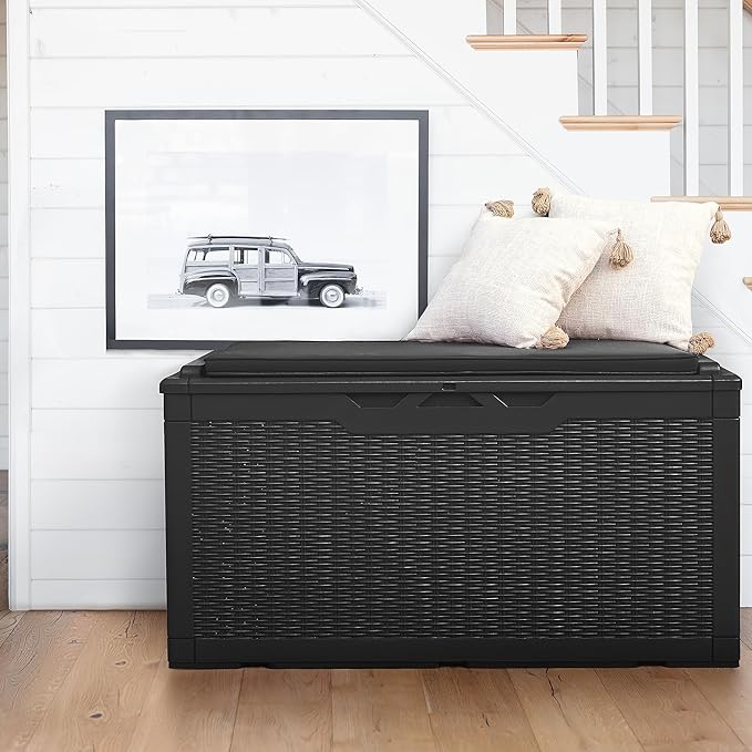 Flamaker Deck Box with Cushion 100 Gallon Waterproof Resin Storage Box with Air - Image 5