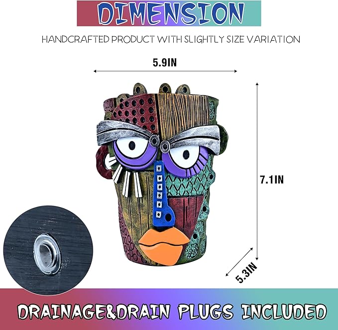 Abstract Face Planter Pots for Plants, Hand-Painted Colorful Flower Pots - Image 4