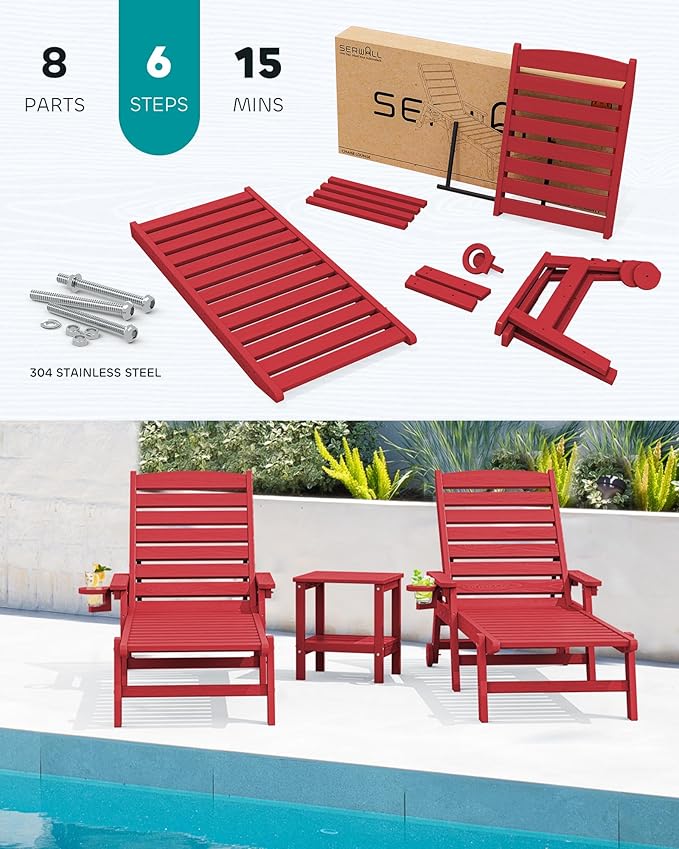 SERWALL Patio Chaise Lounge Chair, Poly Lounge Chair - Image 6