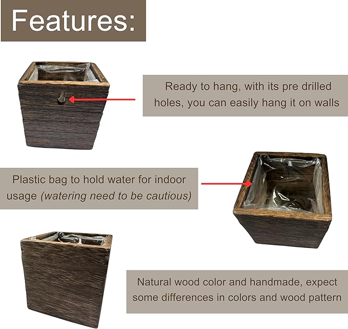 LaLaGreen Wood Planter Boxes for Plants Small Square Wall Mounted Planters for - Image 3