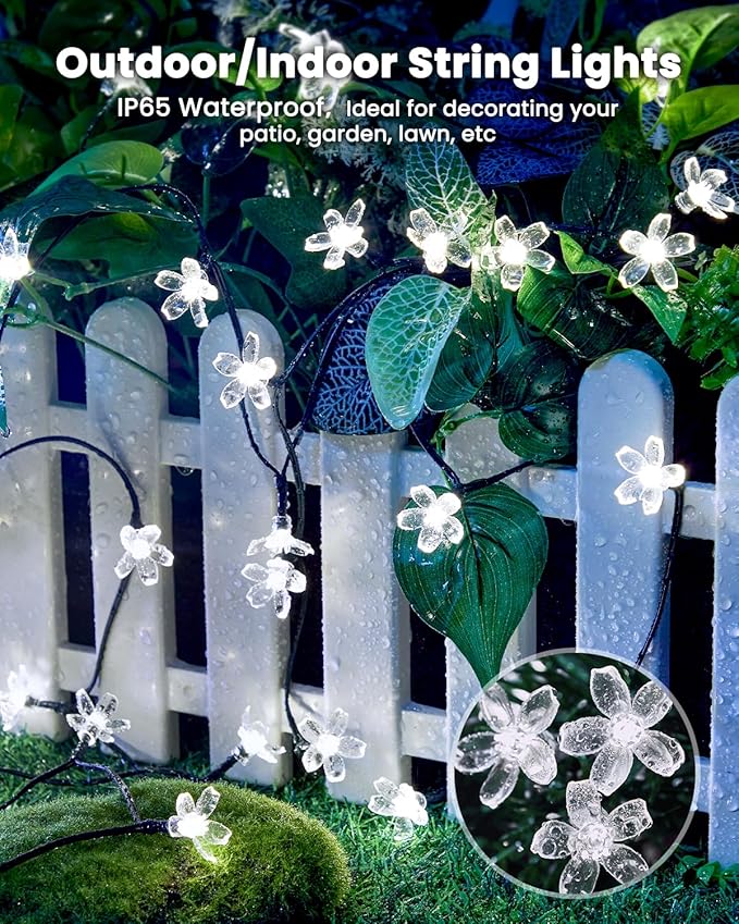 Brightown 60 LED Solar Flower String Lights Outdoor Waterproof Fairy Lights - Image 5