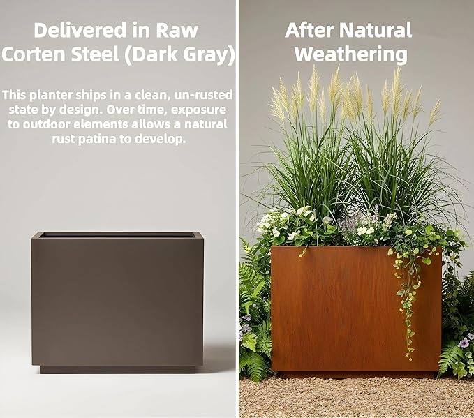 Decoroca Heavy-Duty Corten Steel Planter Box, Large Square Cube Outdoor Planter - Image 2