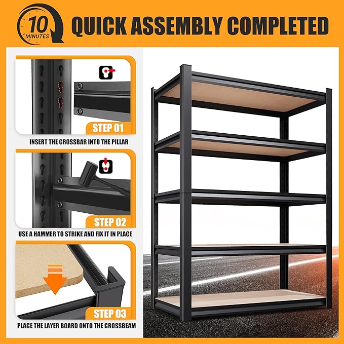 71.2" H Garage Shelving Heavy Duty Storage Shelves, Metal Adjustable Shelving - Image 6