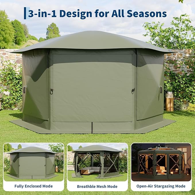 11.5x11.5FT 6-Sided Pop Up Gazebo Tent，One-Push Setup Canopy Tent - Image 3