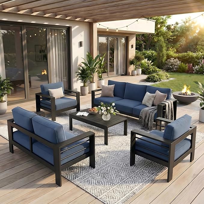Solaste Aluminum Outdoor Patio Furniture Set, 7 Seats Patio Sectional Sofa - Image 9