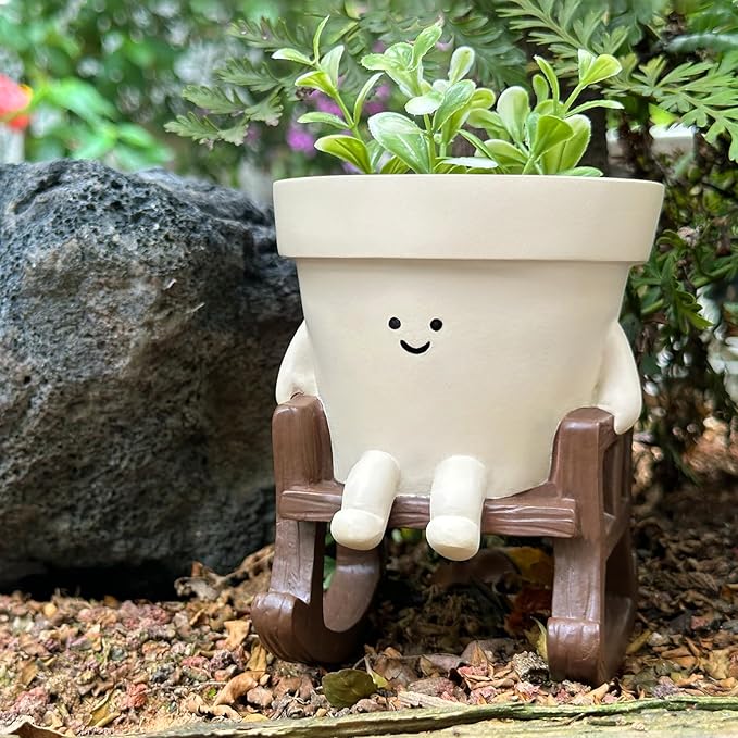 Smiley Face Planter Pot Small, Cute Resin Flower Head Planters - Image 6