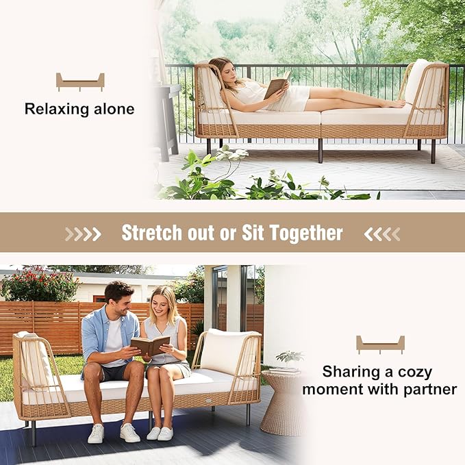 Tangkula Patio Rattan Daybed, Boho Outdoor Wicker Lounge Sofa - Image 9