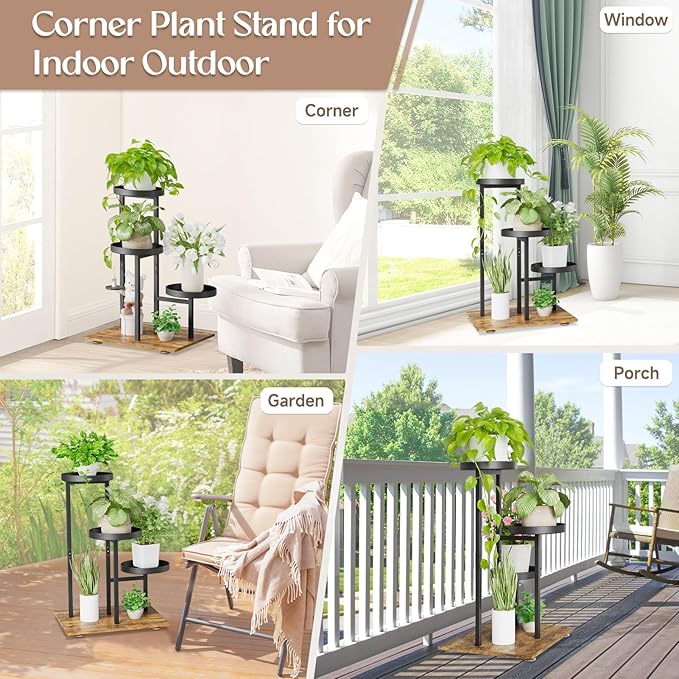 iDavosic.ly 3 Tier Plant Stand Indoor, Tiered Corner Flower Holder Shelf Outdoor - Image 4
