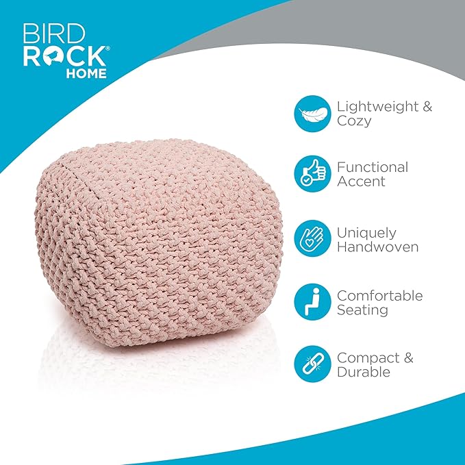 BIRDROCK HOME Square Pouf Ottoman | Cotton Braided Foot Stool - Image 4