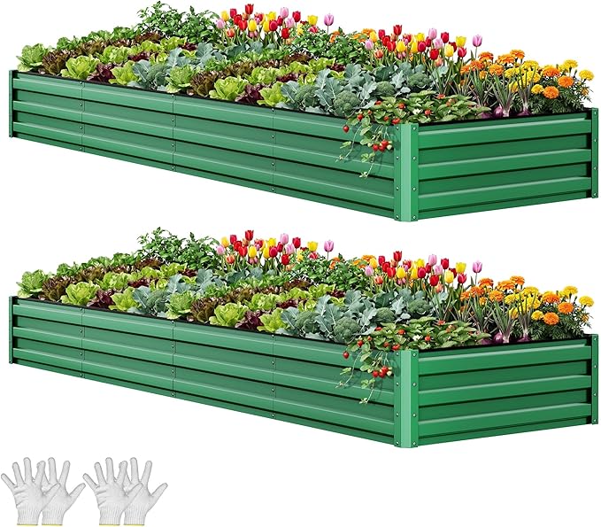 YITAHOME 12x4x1ft 2pcs Large Raised Garden Bed Kit, Galvanized Metal Planter Box by YITAHOME