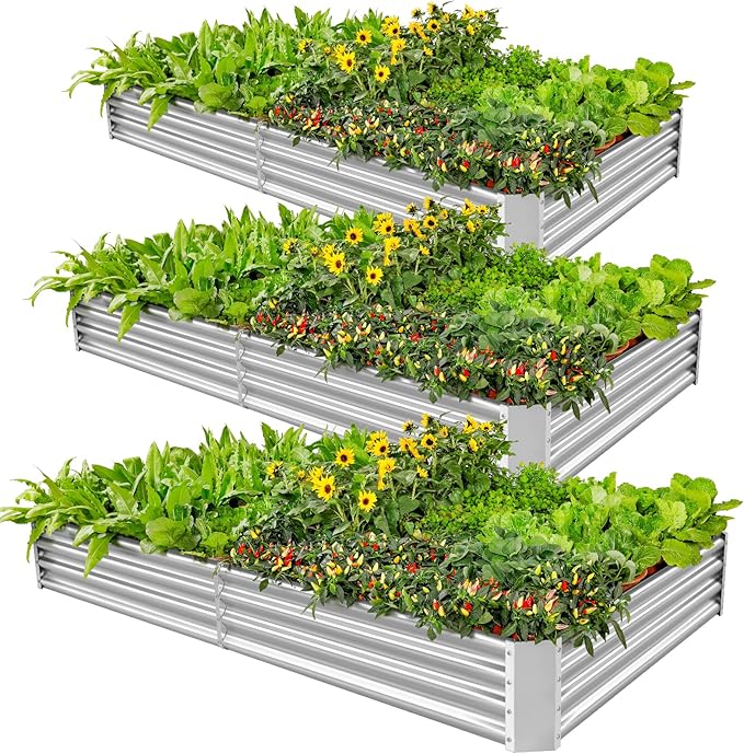 Land Guard 3 Pack 6×3×1ft Galvanized Metal Raised Garden Bed, Metal Planter Kit by LandGuard