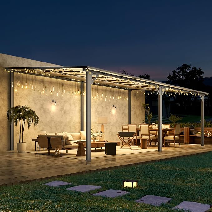 AECOJOY 20' x 12' Gazebo for Patio, Large Wall-Mounted Hard Top Lean-to Gazebo - Image 2