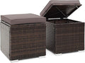 Tangkula 2 Pieces Patio Ottomans, Patiojoy Hand-Woven PE Rattan Side Table by TANGKULA