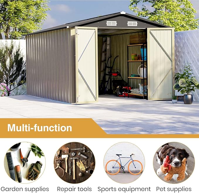 Patiowell 12 x 8 FT Outdoor Storage Shed, Steel Shed Storage House - Image 6
