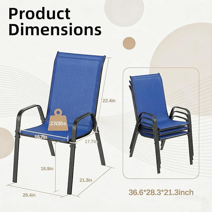 MAMIZO Patio Dining Chairs, Stackable All Weather Teslin Chair, Heavy Duty - Image 2
