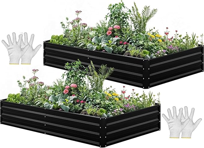 YITAHOME 96x48x12 in 2pcs Galvanized Raised Garden Bed Kit, Large Metal Planter by YITAHOME