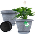 10 Inch Flower Pots Planters for Indoor Outdoor Plants, 3 Pack Plastic Large by Fodetyff