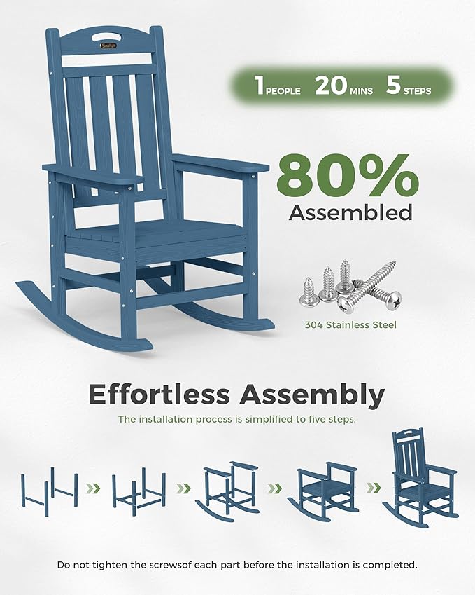 Oversized Outdoor Rocking Chairs Set of 2, High Back Outdoor Rocker Chair - Image 9