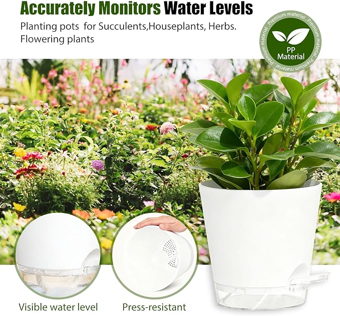 Plant Pots 5 Inch Self Watering Pots, 6 Pack Plastic Planters - Image 7