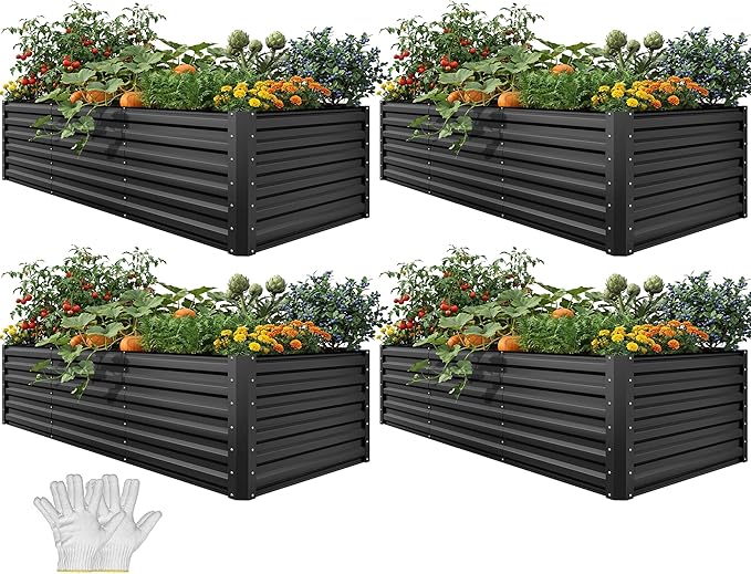 YITAHOME 8x4x2 ft 4pcs Galvanized Raised Garden Bed Kit, Large Metal Planter Box by YITAHOME