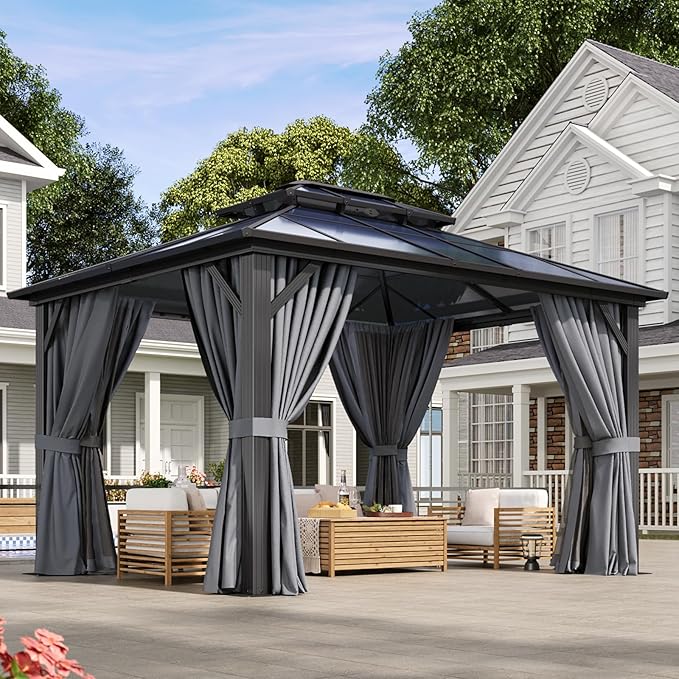 Aoxun 10'x12' Hardtop Gazebo, Aluminum Frame Permanent Pavilion by Aoxun