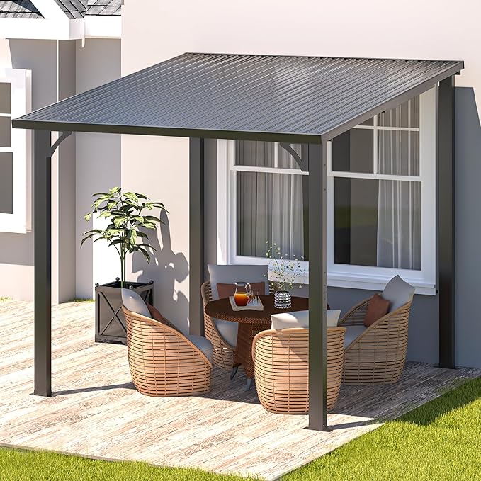 AECOJOY 8x8 Hardtop Gazebo Outdoor Pergola, Small Heavy Duty Lean to Metal by AECOJOY