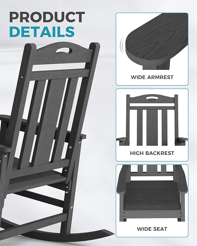 Ciokea Oversized Outdoor Rocking Chairs Set of 3, 380lbs Heavy-Duty Large Patio - Image 6