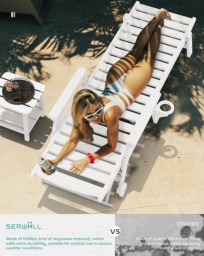SERWALL Patio Chaise Lounge Chair, Poly Lounge Chair - Image 2