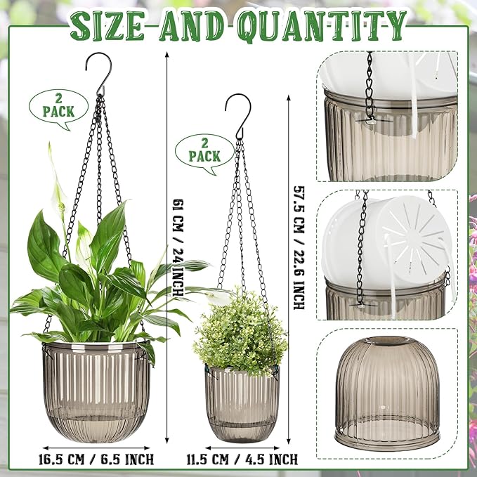 Maxcheck 4 Pcs Self Watering Hanging Planters Indoor Gift 6.5'' 4.5'' Hanging - Image 2