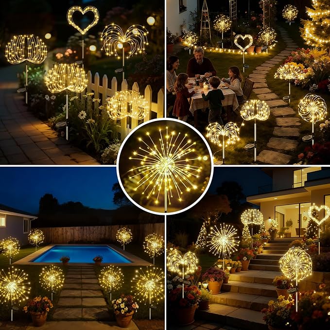 btfarm 4 Pack 120 LED Solar Garden Lights Outdoor, 8 Modes Firework Lights - Image 8