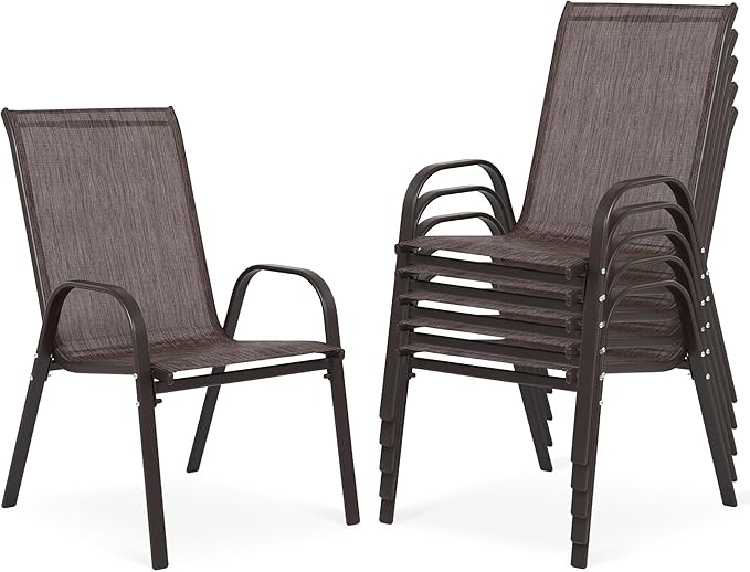 Outdoor Stackable Chairs Set of 6, Stacking Patio Chairs by Villeston