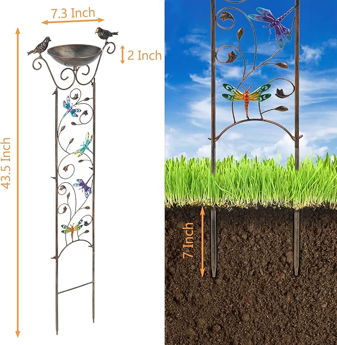 SUNNYPARK Bird Bath with Trellis Outdoor, Antique Garden Iron Plant Trellis - Image 4