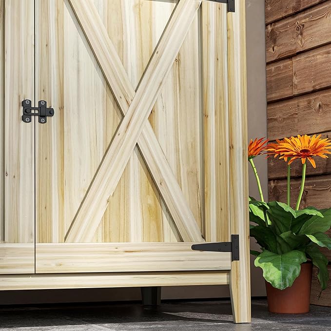 Outsunny Wood Garden Shed, Compact Outdoor Storage Cabinet Potting Shed - Image 8