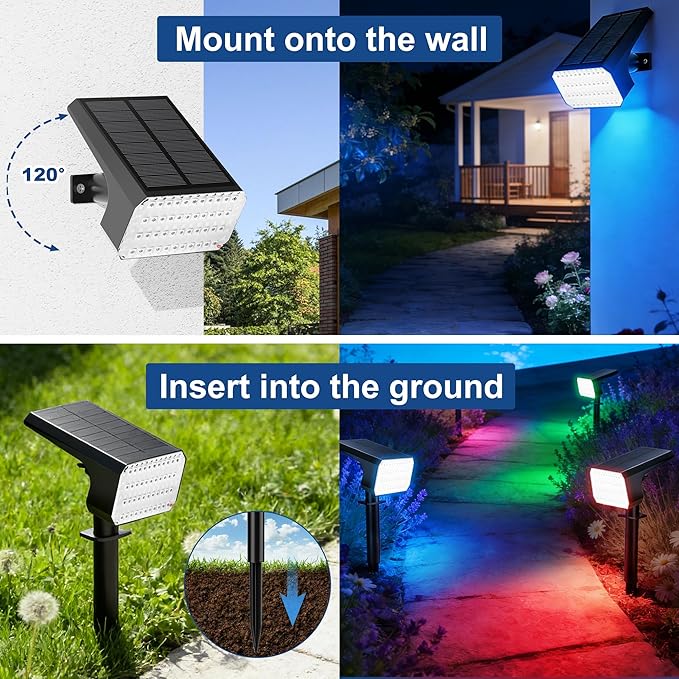 LANSOW Solar Spot Lights Outdoor Color Changing, LED Solar Powered Flood Lights - Image 6