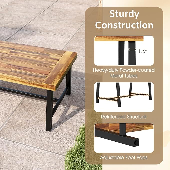 Tangkula Outdoor Acacia Wood Coffee Table, Rectangle Rustic Accent Table - Image 7