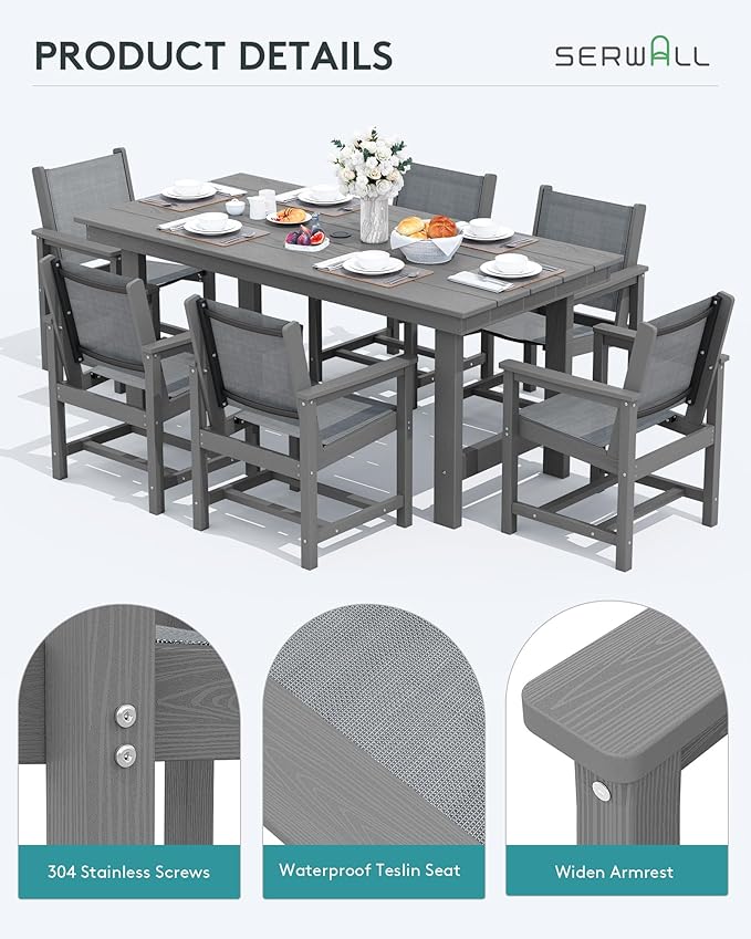 SERWALL 5 Piece Patio Dining Sets, Outdoor HDPE Dining Furniture Set - Image 5
