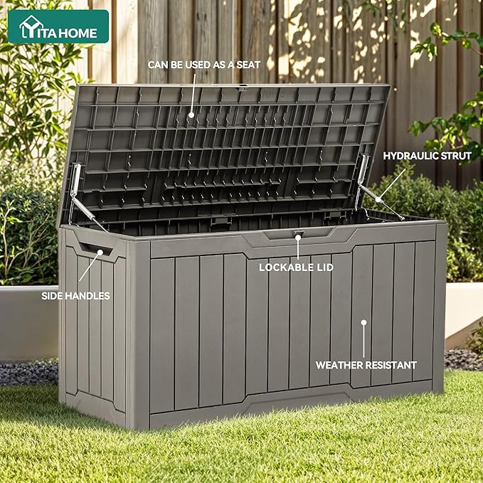 YITAHOME 80 Gallon Outdoor Storage Box, Large Waterproof Resin Deck Box - Image 3