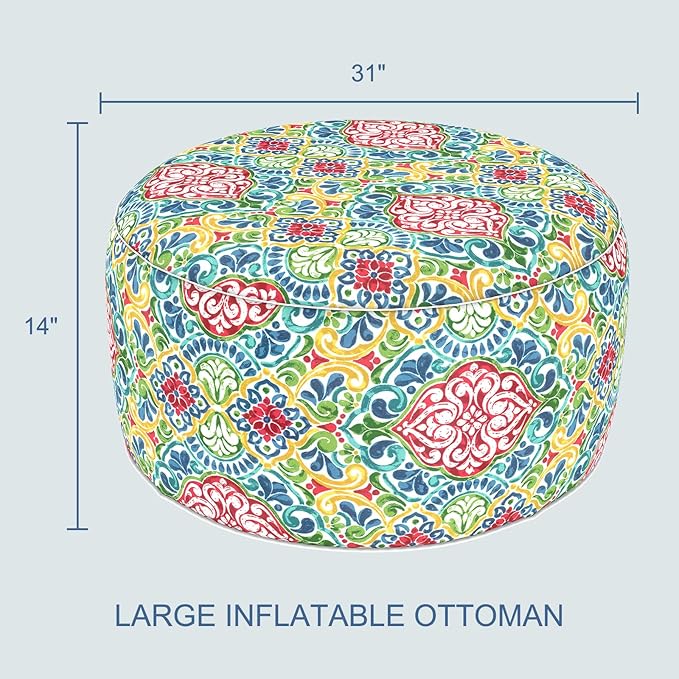 LVTXIII Indoor/Outdoor Extra Large Inflatable Ottoman Pouf D31 x H14 Inch - Image 3