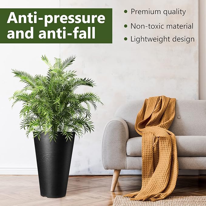 Sieral Set of 2 Tall Outdoor Planters 12 x 18 Inch Large Resin Outdoor Planters - Image 6
