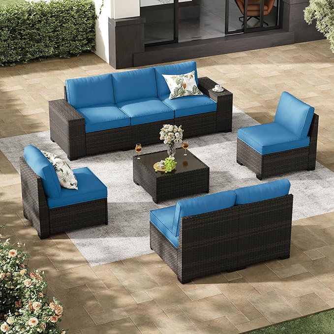 Jing's Villa 8-Piece Patio Furniture Set, All-Weather Outdoor Wicker Sectional by JingsVillaOutdoorFurniture