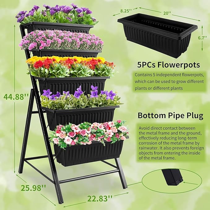 Homdox 2 Pack Vertical Garden Bed, 5 Tiers Vertical Raised Garden Planter - Image 2
