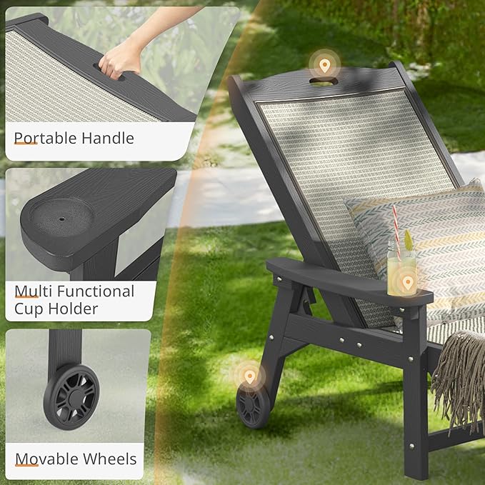 LUE BONA Chaise Lounge Chair Outdoor Set of 4, HDPS and HDPE Wicker Material - Image 6
