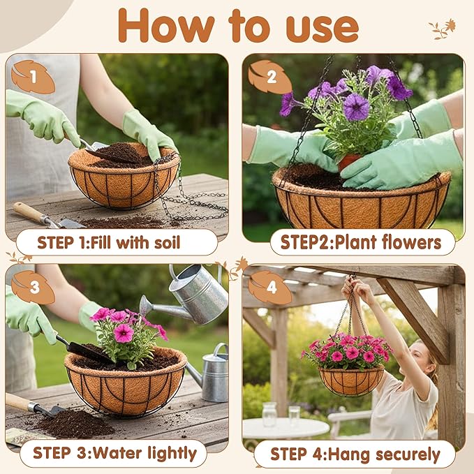 12 inch Metal Hanging Baskets for Plants Outdoor 4 Pack Round Metal Wire - Image 4