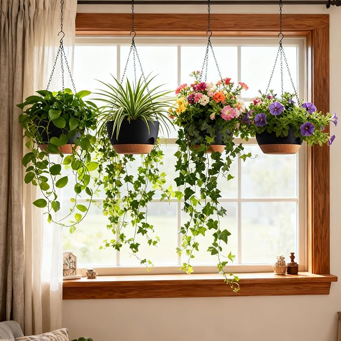 4 Pack 8 Inch Self Watering Hanging Planters - Image 2