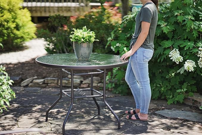 Garden Elements Outdoor Patio Furniture, Round Dining Table, Steel Base and Rim - Image 2