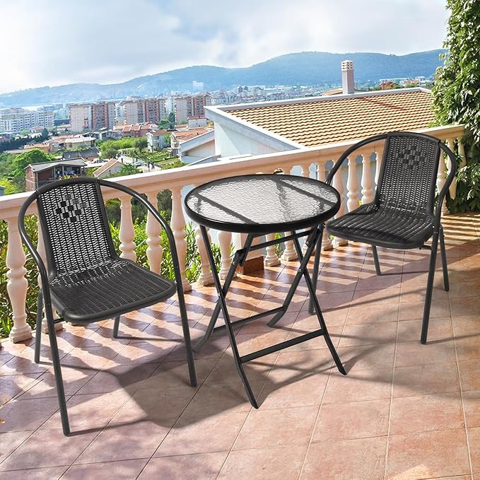 VINGLI PE Rattan Outdoor Dining Chairs Set of 4, Plastic Stackable Patio Chairs - Image 2
